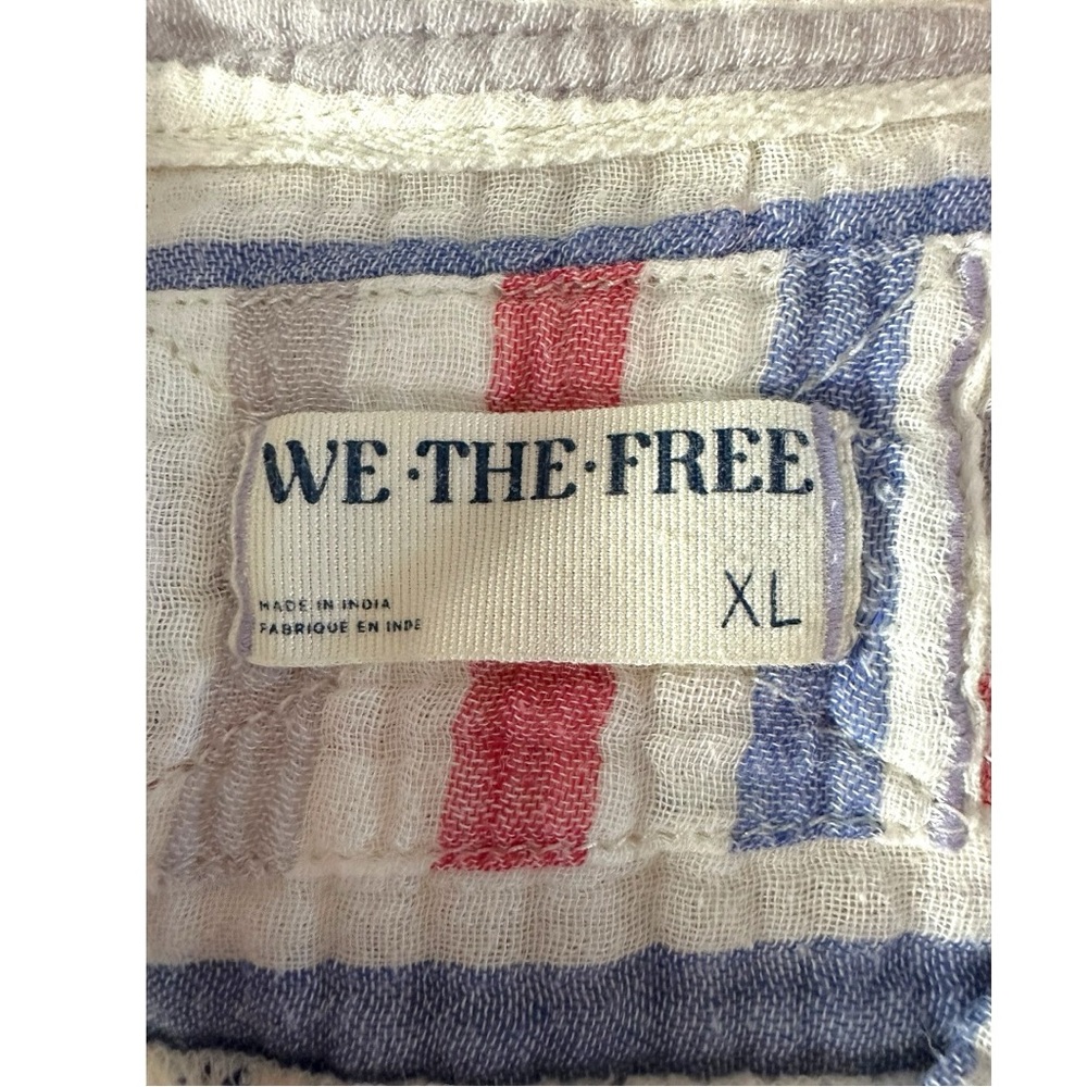 Free People Valley Double Gauze Cotton Striped Shirt Size XL Beach Coastal - Picture 9 of 11